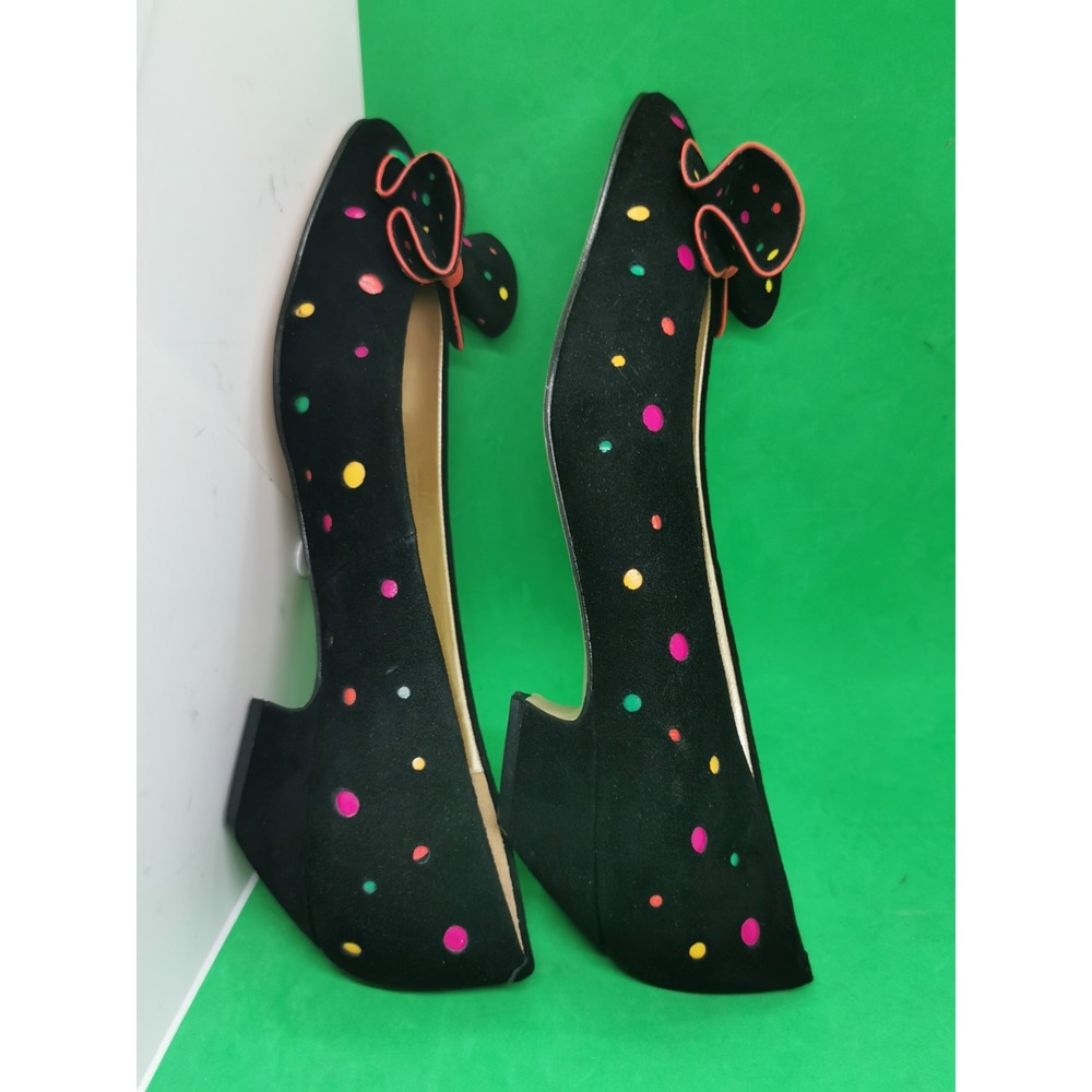 Deadstock Vtg 80's 90's Cha-Raye Spain Low Pumps Heel Dot Colorful Suede RARE 10